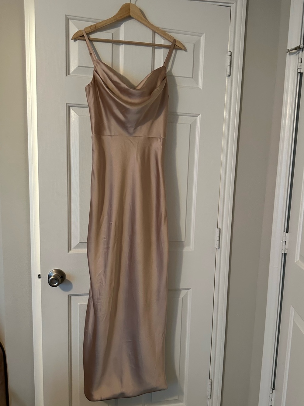 Revelry Nadia Satin Cowl Slip Dress in gold champagne